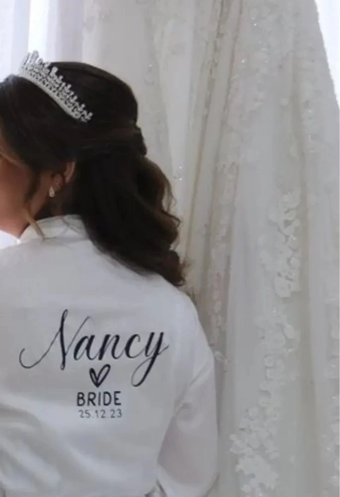 Lace Bridal Robe Bridal Party Robes Personalised Wedding Party Dressing Gown Bachelorette Kimono Bridesmaid Silky Bathrobe Woman