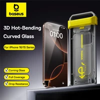 Baseus 3D Curved Tempered Glass for iPhone 16 15 Pro Max Hot Bending Full Coverage Shatterproof Clear Corning Screen Protector 1