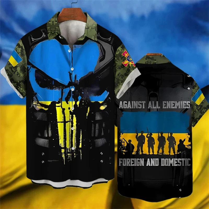 

Ukraine Flag National Emblem Graphic 3D Print Shirts Men Clothes Military Camouflage Blouses Veteran Army Camo Casual Shirt