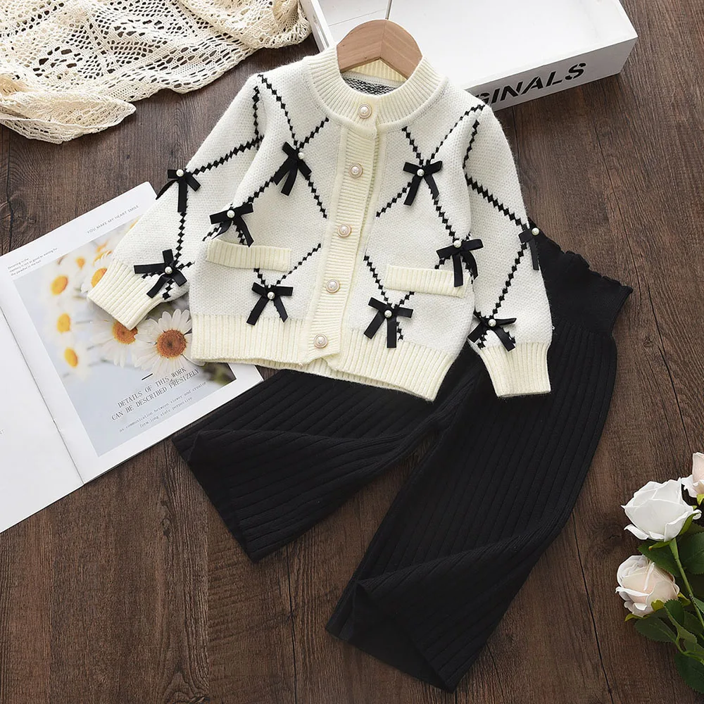Girls Clothing Set Melario Girls Clothes Sets Cardigan Winter Bow Baby Sweatshirt + Pants 2pcs Set Children Knitting Tops Kids Outfits Xmas 2-6Year kids clothing set girls clothing set