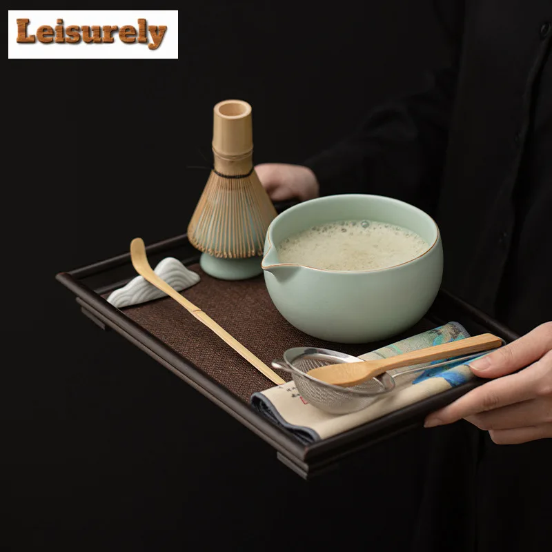 Ru Kiln Matcha Set Ceramic Tea Whisk Standing Bowl Japanese Style Ceremony Frothing And Stirring Tools Tableware Craft Supplies