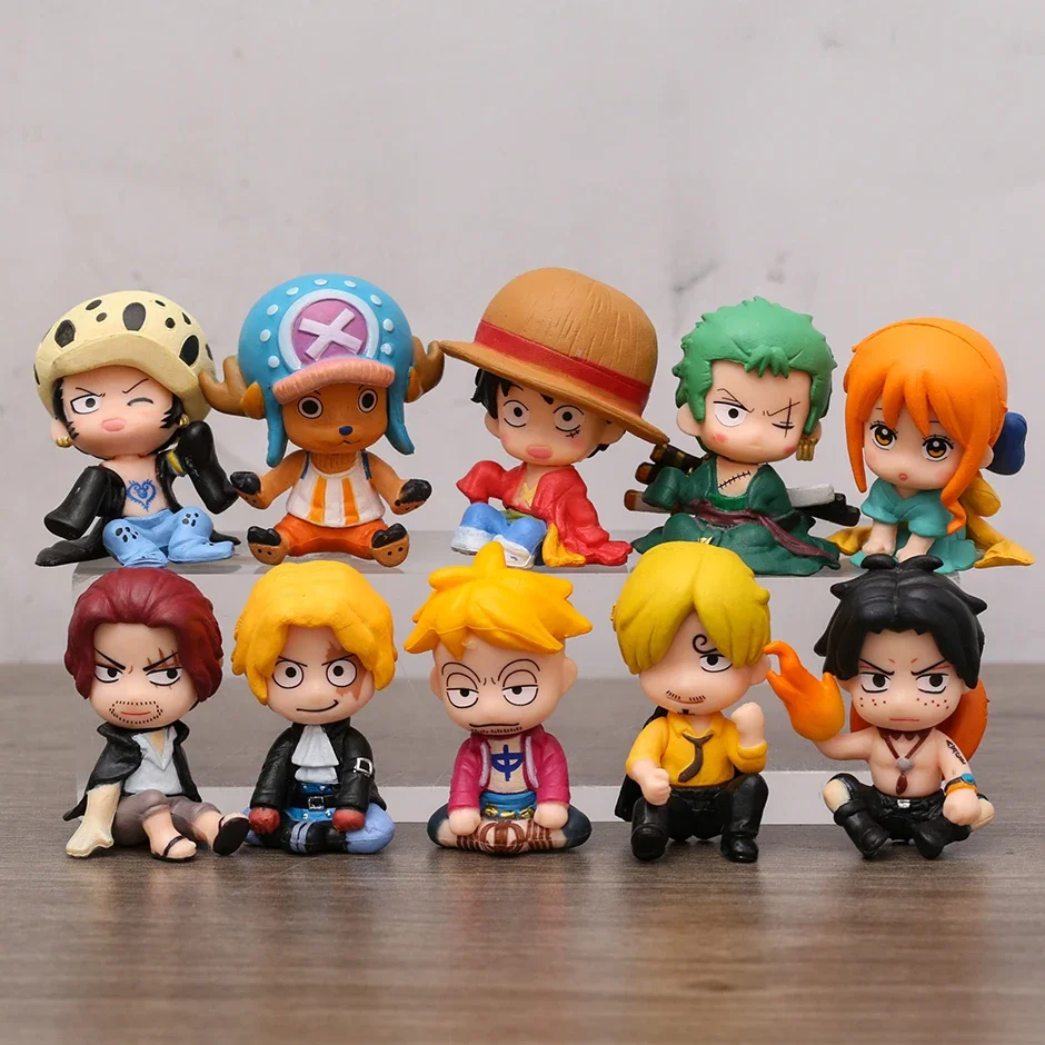 

Set One Piece Luffy Zoro Sanji Nami Chopper Law Ace Sabo Shanks Marco Anime Cartoon Q Figures Collectible Model Dolls