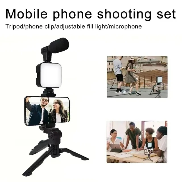 COOL DIER Smartphone Vlogging Kit With Tripod Phone Holder Mini Mic LED Fill Light Starter For TikTok Live Stream Video YouTube 4