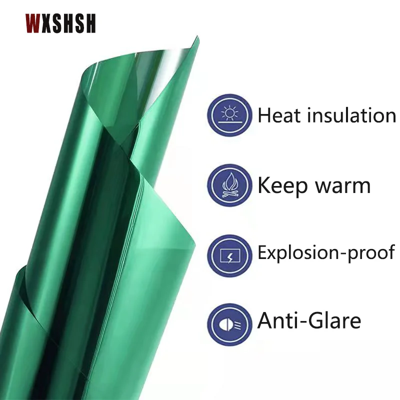 Glass Film Stained Self-Adhesive Removable Privacy Protection Sun-Blocking One-Way-Mirror Window Film 90cm Width Green Silver