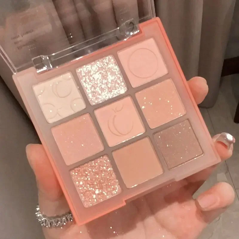 Cream Peach Eyeshadow Palette Sequins Pearlescent Eye Contour Glitter Pigment Shadow Pallete Cute Makeup Beauty Cosmetics eye shadow eye shadow plate