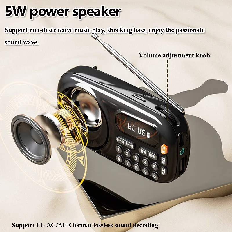 Portable LED Screen FM Radio Best Reception 70-108mhz Radios Built-in 5W Loud Speaker Wireless Bluetooth Soundbar Music Player