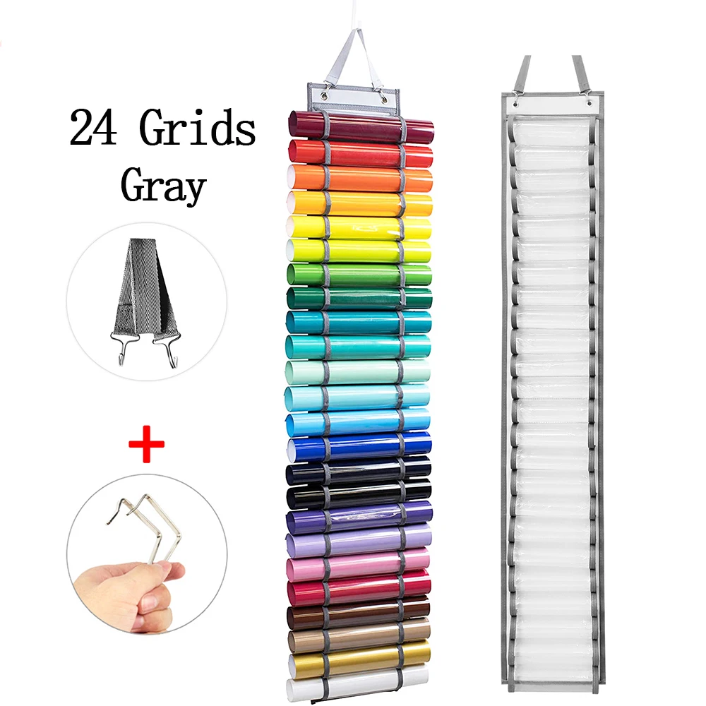 24 Compartments Vinyl Roll Storage Organizer for Hang Pocket Behind The  Door Room For Cricut Heat Transfer Film Accessories