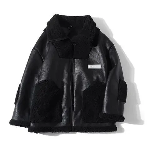 Description Picture 6 of itemMen Parka Large Size Men's Fashion Brand New Lamb Hair PU Leather Jacket Autumn and Winter Fat Top