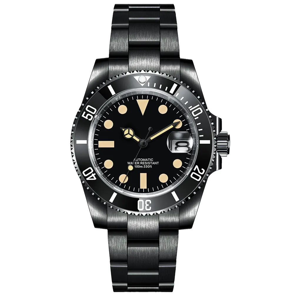 

DIY Custom Luxury Sapphire Crystal NH35 Miyota Automatic Mechanical Watch Black PVD Men's Watch 10Bar Swimming Date Male Clock