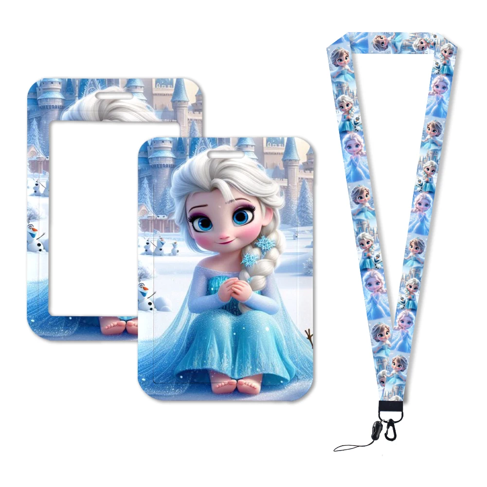 Disney Frozen 2 Elsa Anna Mini Princess Cute Pattern For ID Card Cover School Bus Card Badge Holder Charm Lanyard Accessories 2