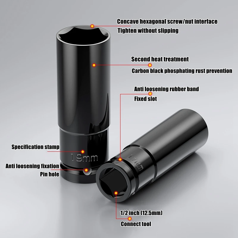 1/2" Drive Deep Impact Socket Drive Metric Wrench Socket Pneumatic Wrench Head Tire Removal Tools