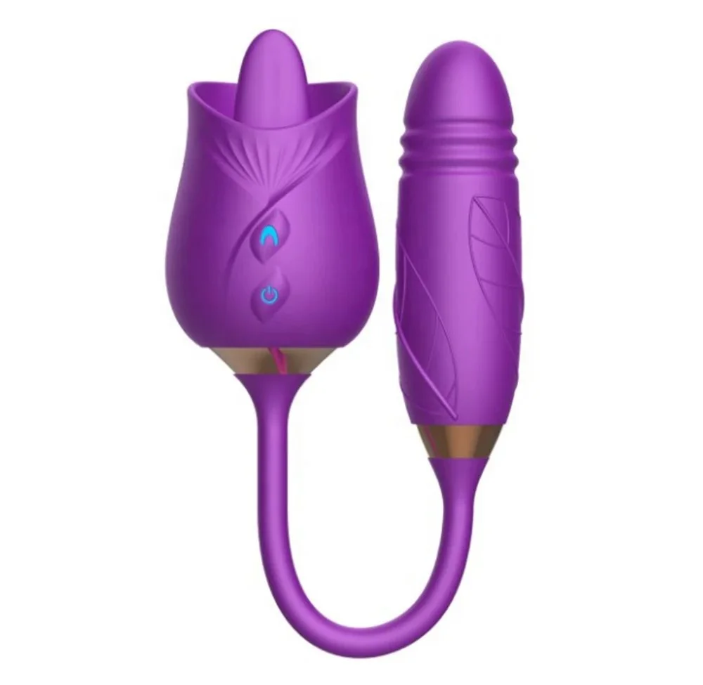 Rose-Licking Vibrator Nipple Clitoral Stimulator Massager Thrusting Dildo 2 in 1 Sex Toy For Women