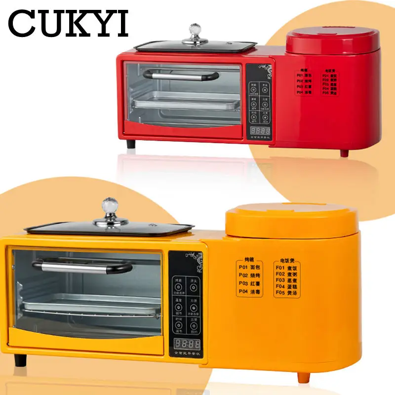 3 In 1 Electric Breakfast Machine Multifunction 1L Rice Cooker 8L Bake Oven Frying Pan Household Bread Pizza Oven Noodles Boiler 4