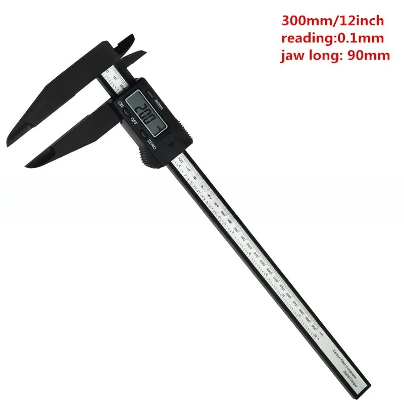 LCD가 장착된 200/300mm 디지털 전자 캘리퍼스, 긴 죠 플라스틱 디자인, 내부 및 외부 직경 측정용 정밀 측정 도구