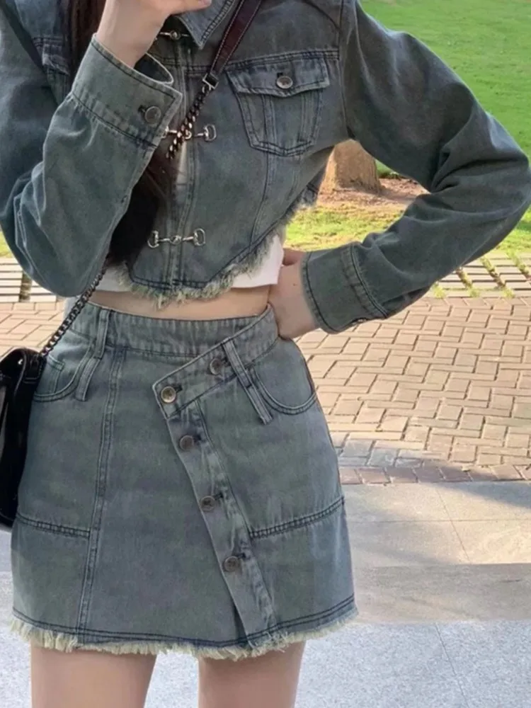 Work Clothes Female 2023 Women Summer Spring Elegant Denim Suit Lady Long  Sleeve Jean Jacket Vest High Waist Skirt Set Female Solid Sets I802 From  Shutiaoo, $45.27