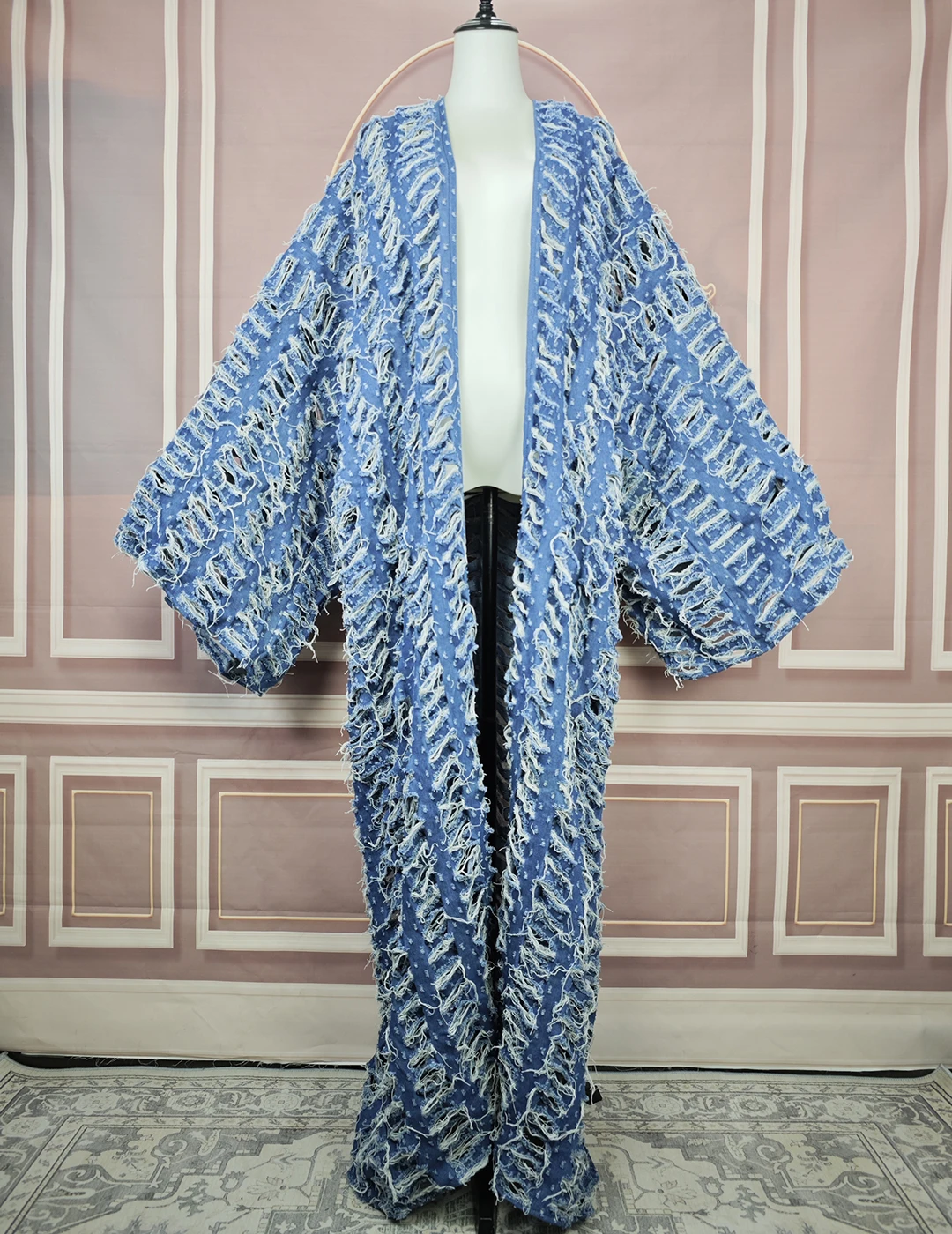 African Dress Fashion Hollow Denim Spring Loose Cardigans African Lady Swimsuit Cover Up Long Coat