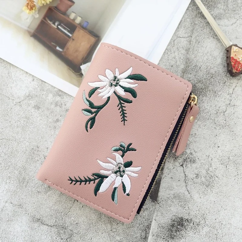 Women Wallet Print Flower Short Wallet Zipper Mini Coin Purse Ladies Small Leather Card Holder