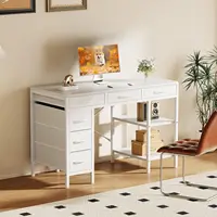 47-Inch Computer Desk with 6 Drawers and Storage Shelves, Home Office Gaming Study Table for Bedroom Living Room 2