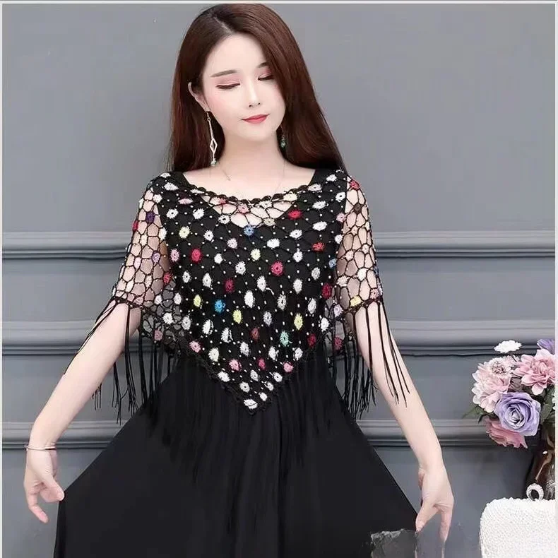 Fashion Trend Shawl Women's Hollow Summer Skirt with Dress Cape Top Loose Handmade Crochet Knitted Blouse Waistcoat