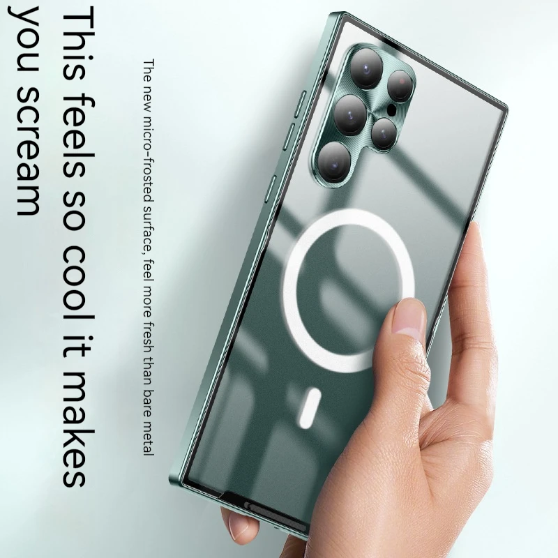 Metal Magnetic Case For Samsung Galaxy 22 Ultra 23 24 Plus Ultra  Anti Drop Shock-absorbing Full Package Glass Lens Phone Case