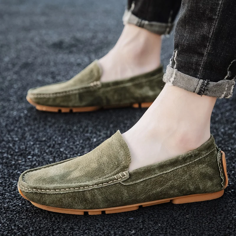 

2022 Spring Summer Genuine Leather Mens Loafers Big Size 47 Breathable Casual Shoes Men Flats Slip-on Driving Shoes Men Footwear
