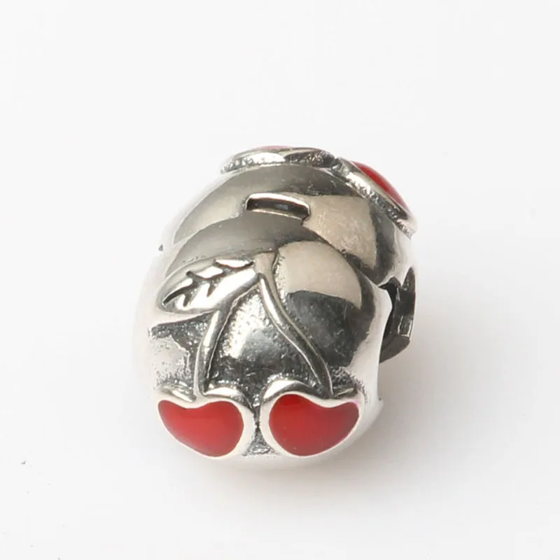 

Red Enamel Cherry love Clip Lock Stopper Charm Fit Women Bracelet DIY Jewelry Authentic 925 Sterling Silver Bead Girl Gift
