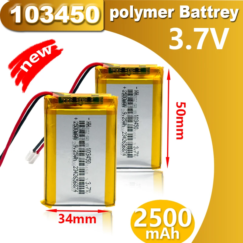 

New 3.7V 103450 Polymer Lithium Battery , 2500 mAh Rechargeable, for MP5,Toys,Cameras, GPS, Bluetooth, Speakers High Capacity