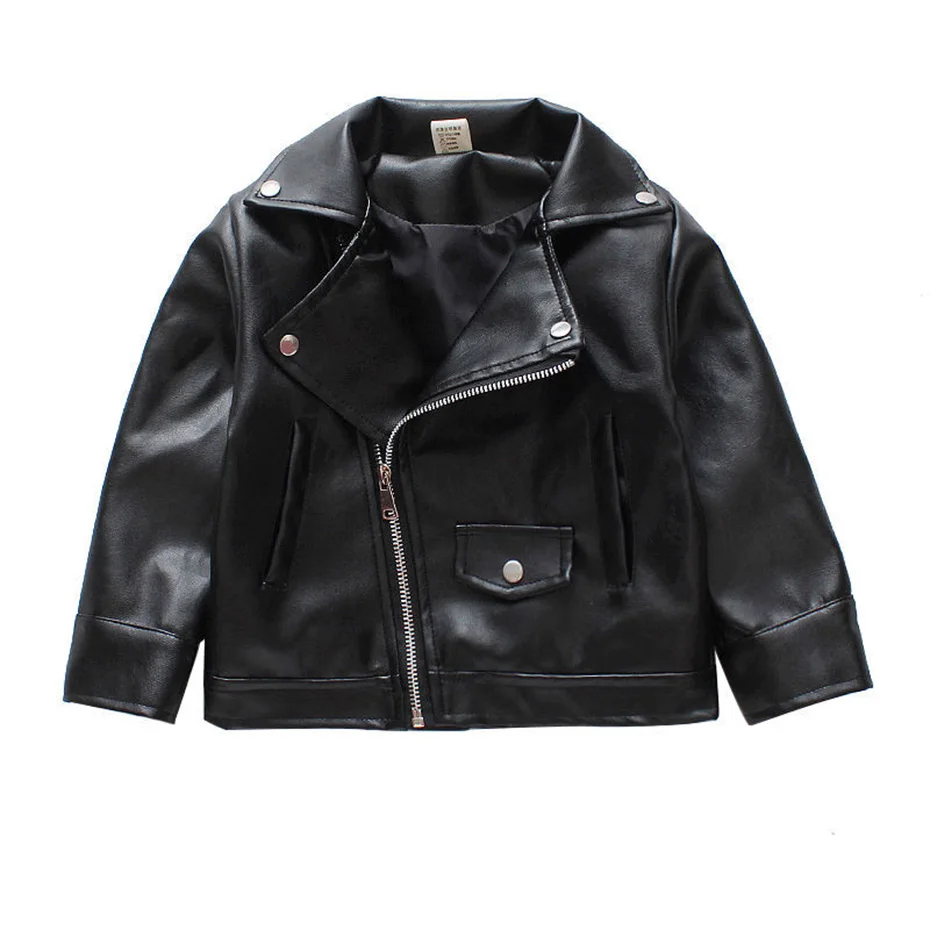 Kids Jackets Boys Leather Spring Autumn Solid Color Casual Style