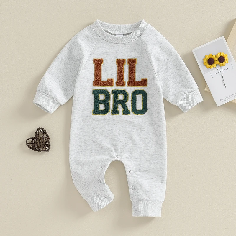 

Newborn Baby Boy LIL BRO Outfit Romper Little Brother Embroidery Jumpsuit Bodysuit Infant Winter Clothes