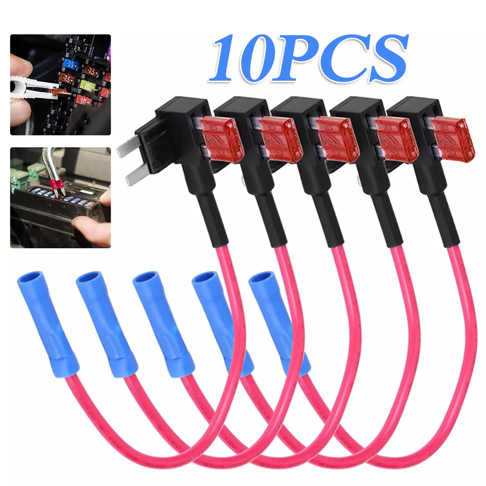 10PCS Mini Blade Fuse Holder Add-A-Circuit Fuse TAP Adapter w/ 5 Car Blade Fuses