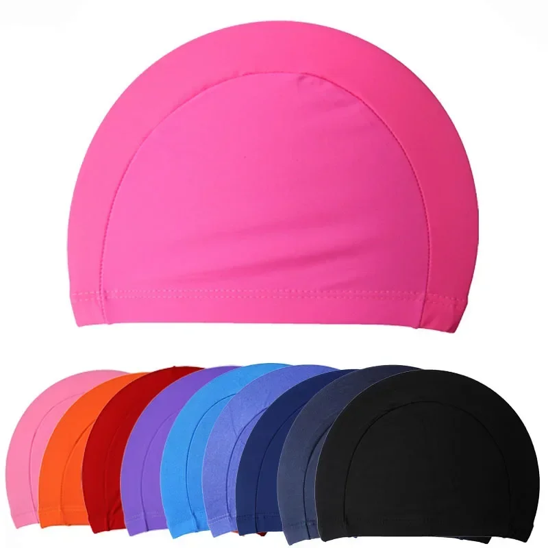 1Pcs Men Women Children Solid Color Sporty Ultrathin Bathing  Caps Protect Ears Long Hair Swimming Tools 2