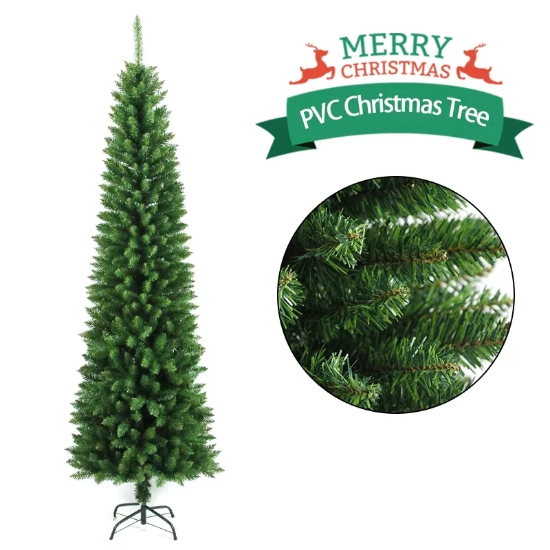 

Pencil PVC Artificial Christmas Tree with Metal Stand and Light Indoor Plant Christmas Holiday Shopping Mall Ornaments