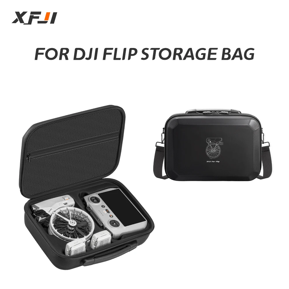 Sac de transport pour DJI Flip, étui noir avec bandoulière, protection et praticité pour ranger le drone et ses accessoires.