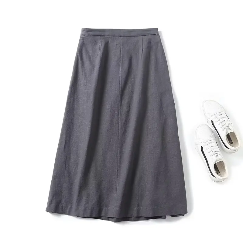 

Jenny&Dave Gray Simple Commuting Casual Skirt Ladies Women's Fashionable Pleated Midi Skirt High Waisted Skirt