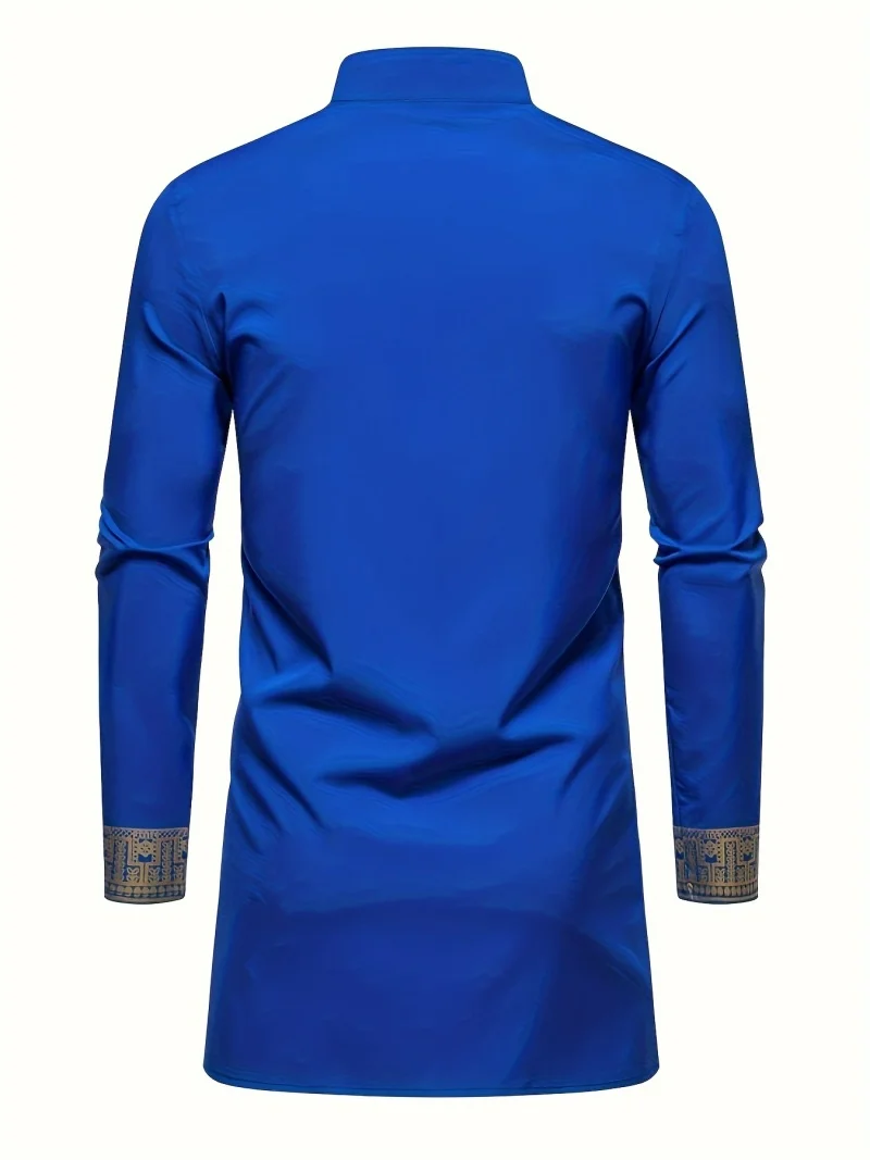 Middle East Traditional Muslim Robe 3D Printed Long Sleeve Long Pants Arabian Men's Clothing Loose Breathable Two Piece Set