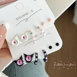 Kiss Jewelry Punk Black White Funny Cute Monster Opal Eyes Earrings Women Y2K C-Shape Round Cartoon Heart Stud Earring Gifts