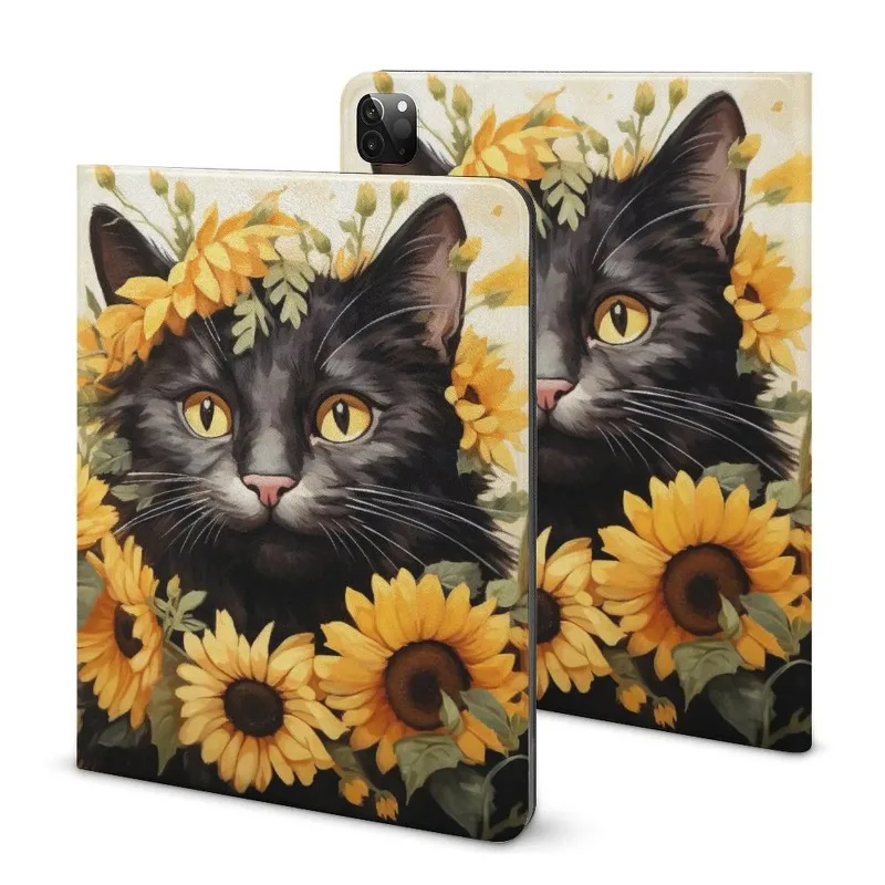 

iPad Case For iPad Air 4 Air 5 Case For iPadPro 11 Inch Case For iPad 2020 10.2 Inch Black Cats Play in Blossoms Cover