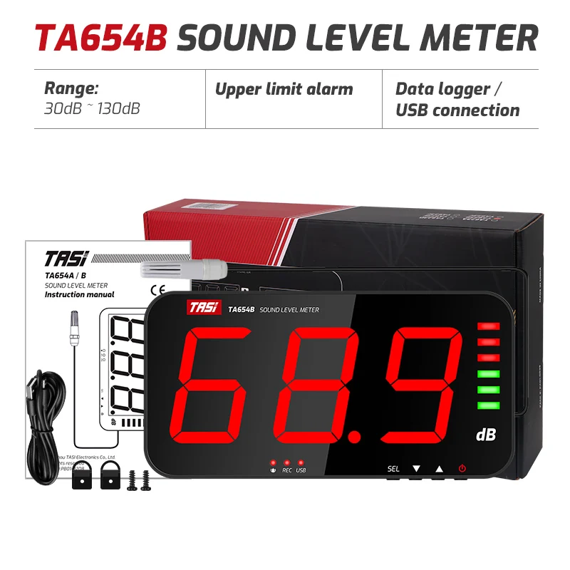 TASI TA654A/B 13 Inches LCD Decibel Meter With External Sensor, Wall Mount Sound Level Meter 5