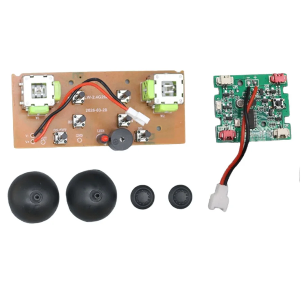 Drone pour enfant avec moteur, télécommande et hélices en vol stationnaire, capturé en gros plan avec arrière-plan flou.