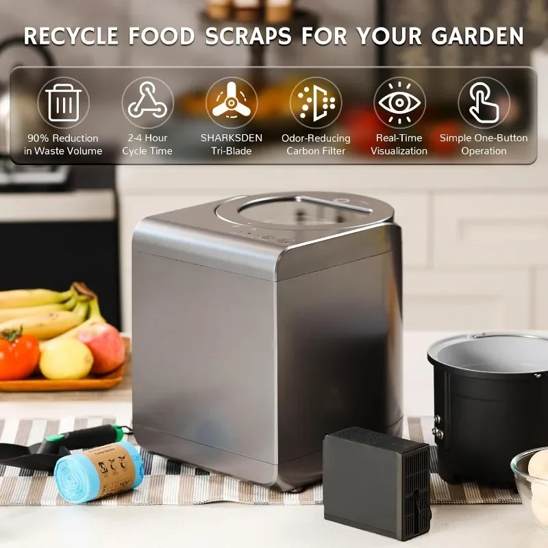 Airthereal Revive Electric Kitchen Composter with Visual Cover, 2.5L Capacity with Upgraded SHARKSDEN® Tri-Blade 3