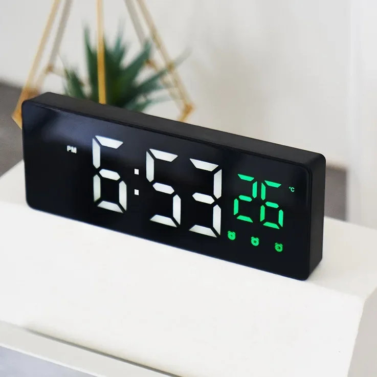 Alarm Clock Chargeable Music Digital Desk Clock Led Snooze Table Decorations Night Mode Electronic Control Voice Wall Clocks