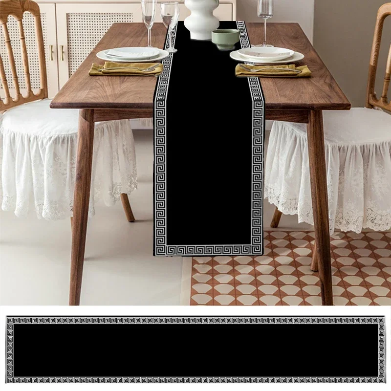 Black Retro Geometric Design Pattern Table Runner Restaurant Decoration Table Runner Wedding Holiday Party Table Accessories 2