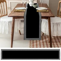 Black Retro Geometric Design Pattern Table Runner Restaurant Decoration Table Runner Wedding Holiday Party Table Accessories 2