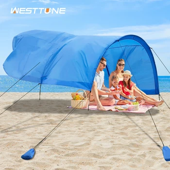 WESTTUNE Portable Beach Shade Compact Wind-Powered Beach Canopy Foldable Outdoor Sun Shelter Beach Tent for 8 People 200 Sq. Ft. 1