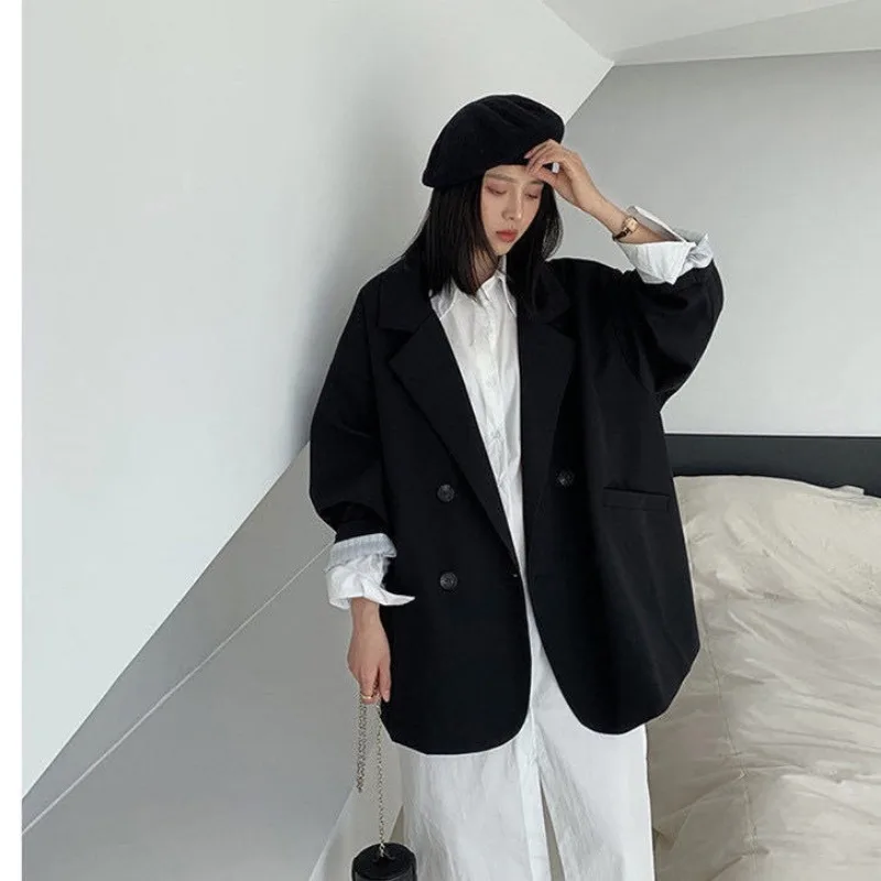Women Blazer Big Size Suit Korean Chic Black Blazer Long Sleeve Double-breasted Spring Autumn Women's Clothing Luxury Brand