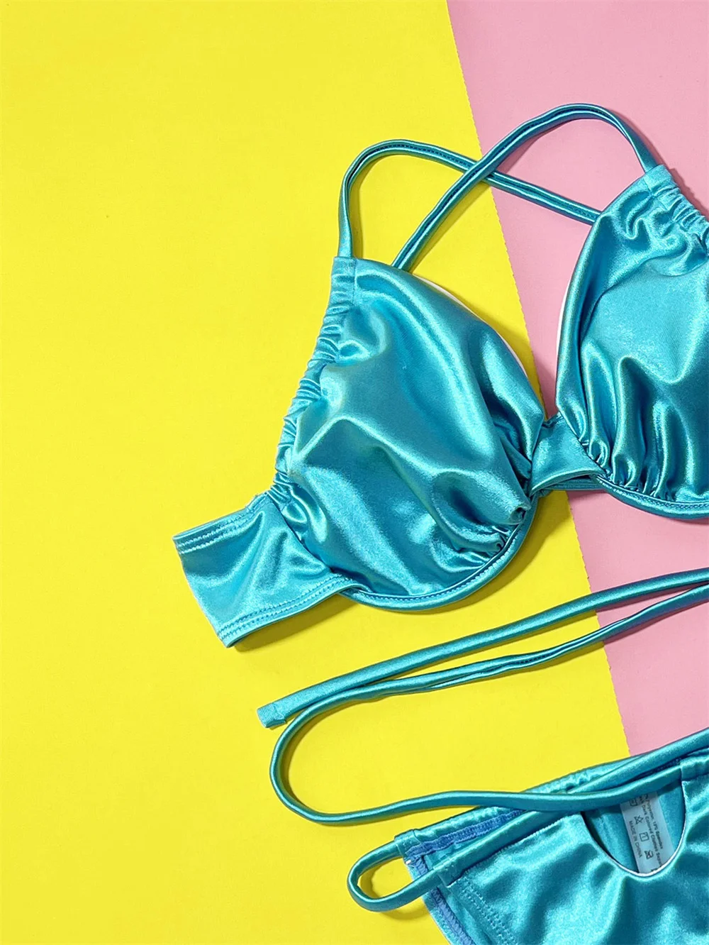 maillot de bain satin, bikini satin, maillot de bain bleu, maillot de bain push-up,