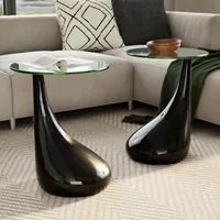 2 piece set Round Coffee table with glass top - Modern and small, black coffee table (diameter 16.5 inches) 1