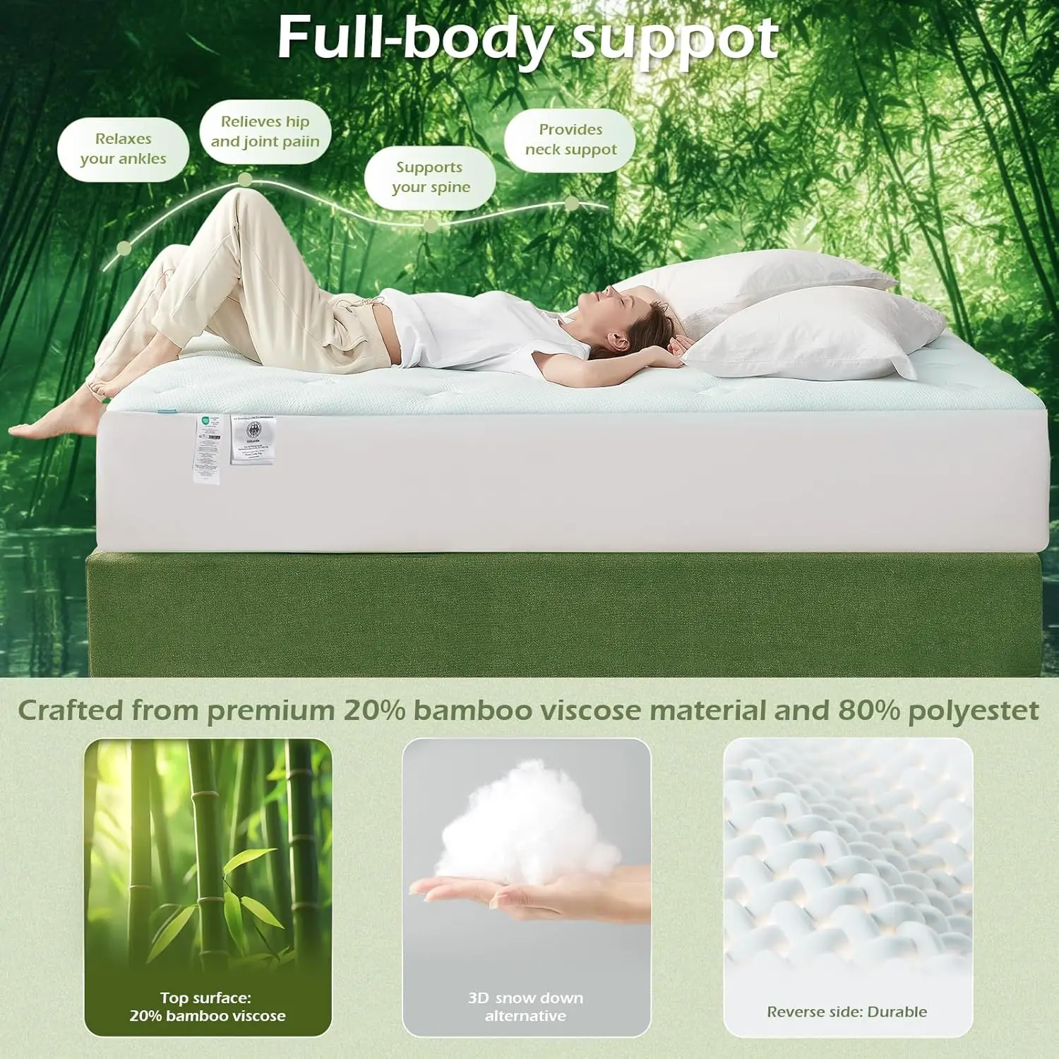RV Short Queen Mattress Topper Viscose Derived from Bamboo, Camping Memory Foam Pillow Top Mattress Topper, Breathable Mattress - Image 3
