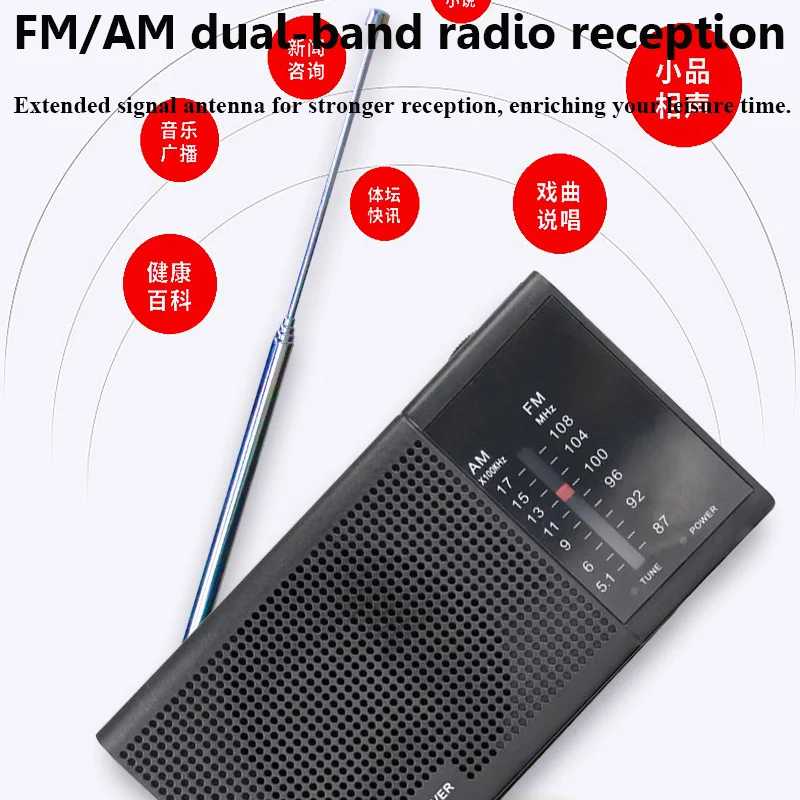 Mini Portable FM AM Radio Battery Powered DSP Radios Built-in Loudspeaker with 3.5MM Headphones Jack Frequency Window for Elder