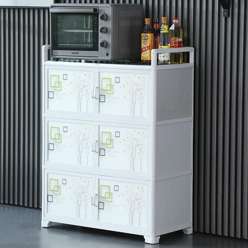 Aluminum Alloy Kitchen Cabinet Storage Sideboard with Tempered Glass Doors Kitchen Cupboard Pantry Organizer Furniture